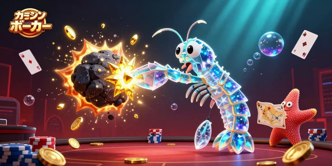 オンラインカジノポーカーの魅力を引き立てる3Dイラスト、ポーカー要素を散りばめています。