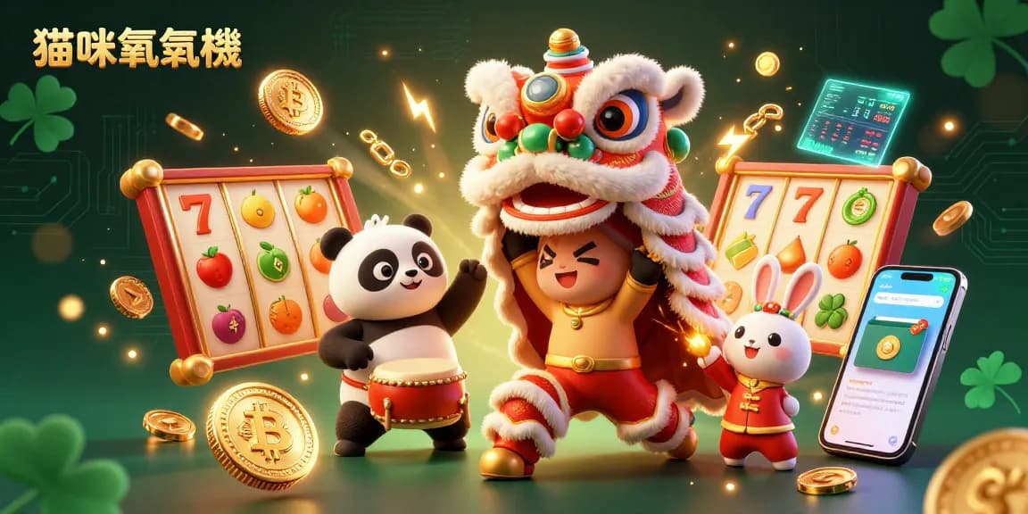 Engage with 貓咪氧氣機 in this vibrant illustration showcasing a festive casino scene with lively characters and exciting game elements.
