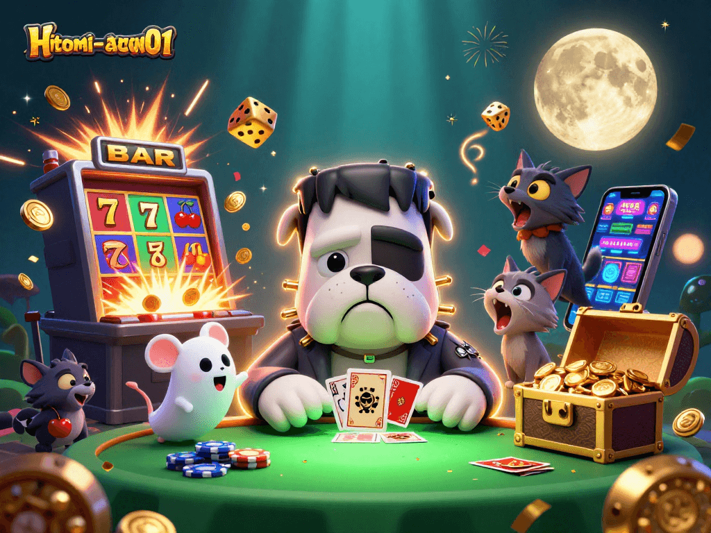 Enjoy thrilling gameplay with hitomi-mangaraw01 featuring a lively 3D casino scene and vibrant slot machines.