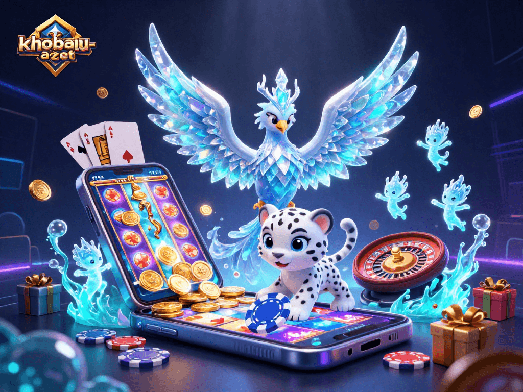Engage with khobau-aztec through vibrant slot games featuring a playful ice phoenix and glowing sprites.