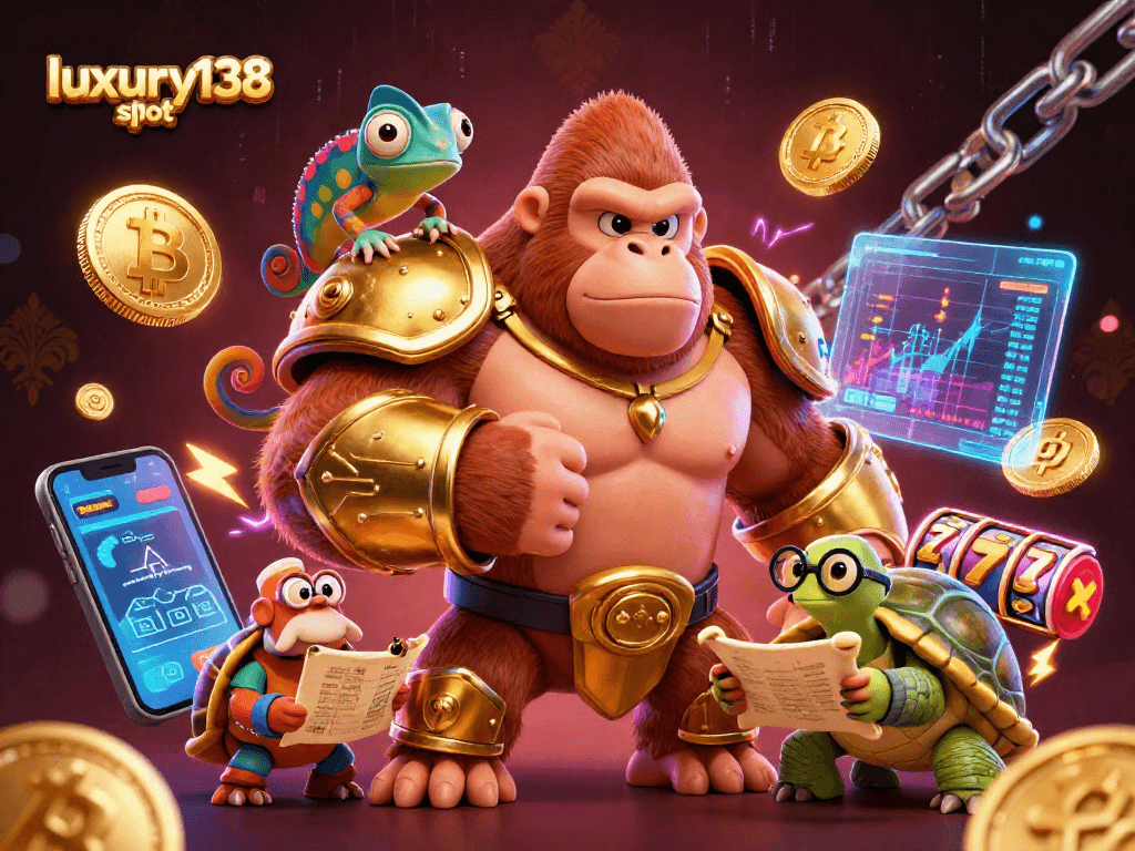 Gambarkan pengalaman menang bermain luxury138 slot dengan karakter unik dalam ilustrasi menarik.