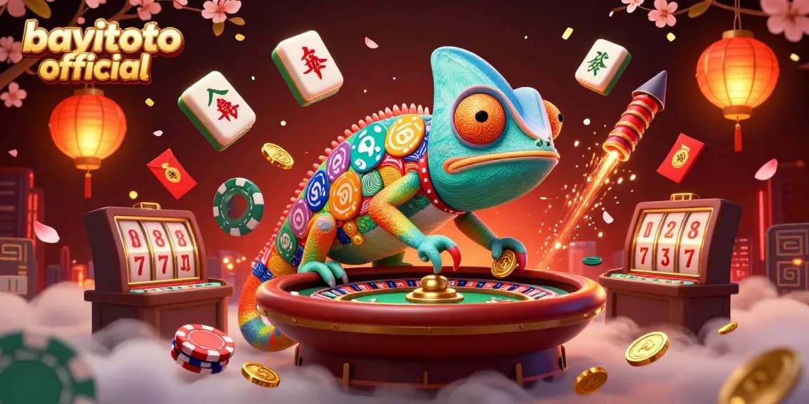 Experience the thrilling atmosphere of bayitoto official with this vibrant chameleon casino owner illustration.
