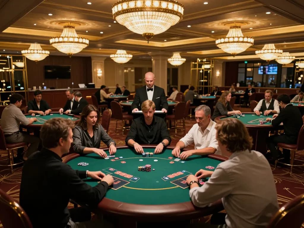 Players engaging in strategic gameplay, showcasing the credibility of nhà cái uy tín in an upscale casino.