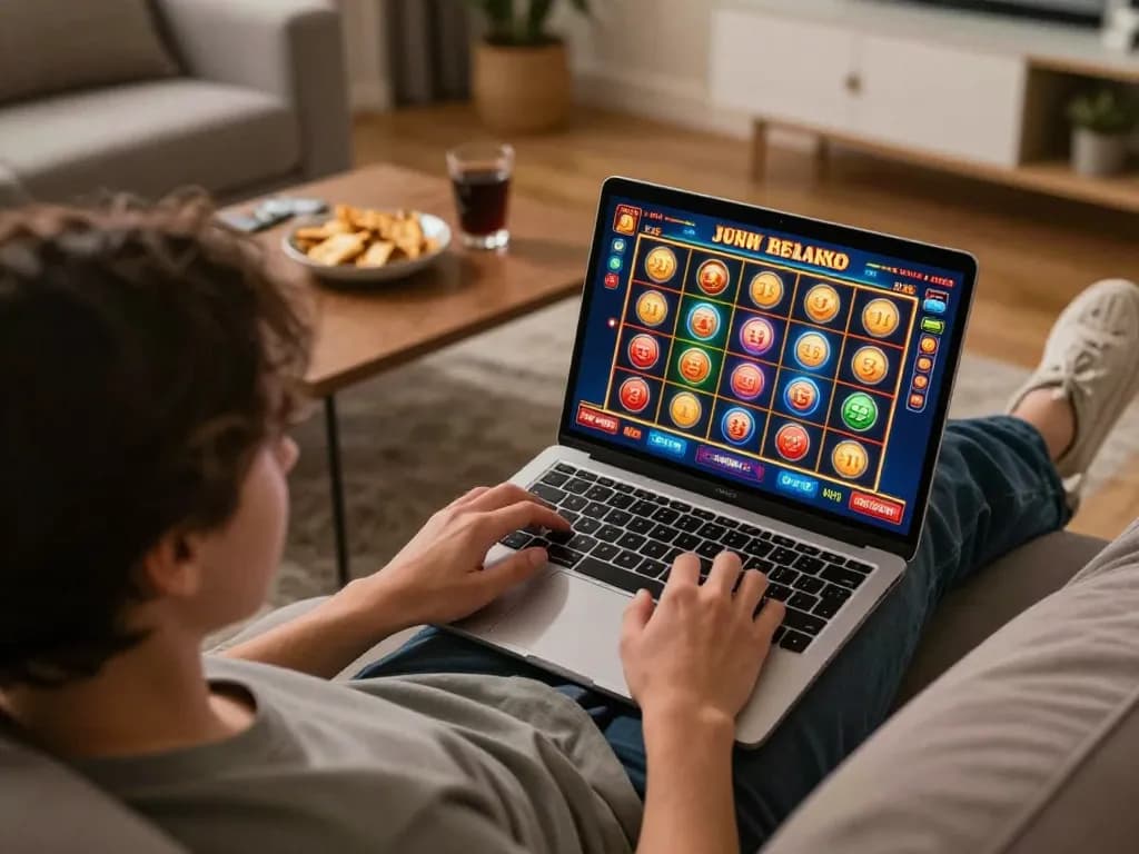Engaging moment at home as a player explores Canada online casinos reddit through an exciting slots game on their laptop.
