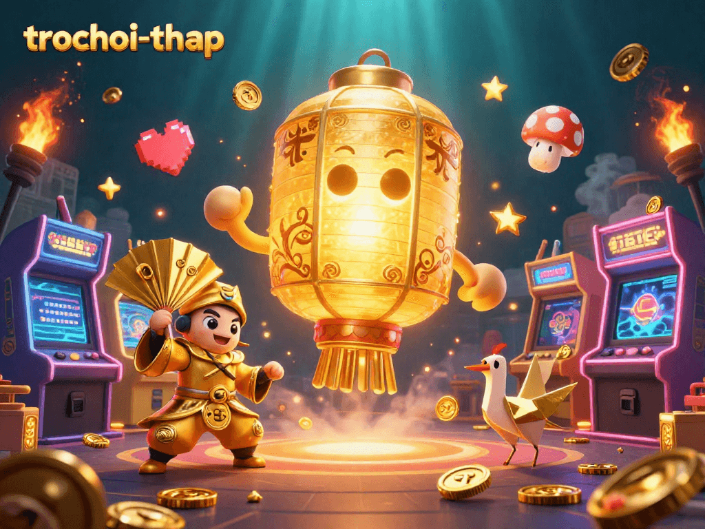 Experience the thrill of trochoi-thap with a vibrant casino scene featuring golden spirits and game machines.