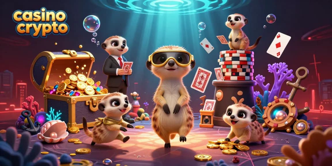 Jouez dans un casino crypto avec des suricates animés s'attaquant aux cartes et jetons, exprimez votre passion !