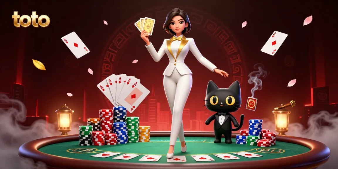 Engage with the exciting world of toto gambling as a glamorous dealer shuffles cards.
