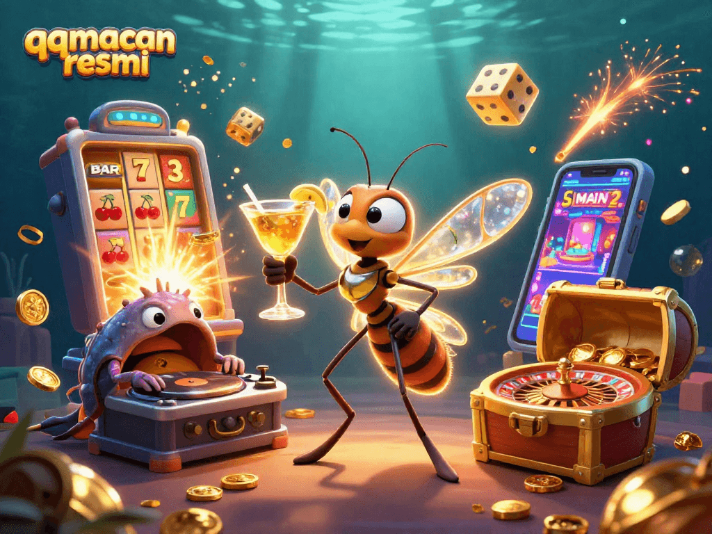 Experience thrilling gameplay with qqmacan resmi featuring a vibrant casino scene filled with rich gaming elements.