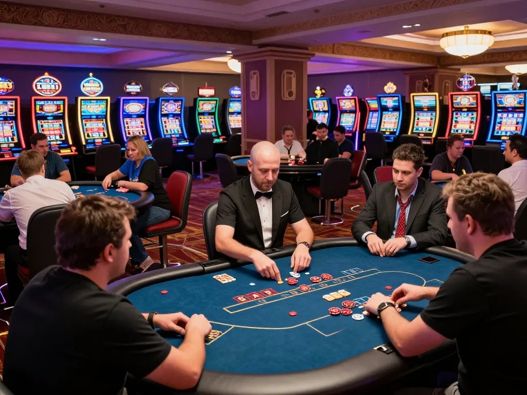 Experience the thrill of betting at LV88 casino with players enjoying poker games and engaging in high-stakes excitement.