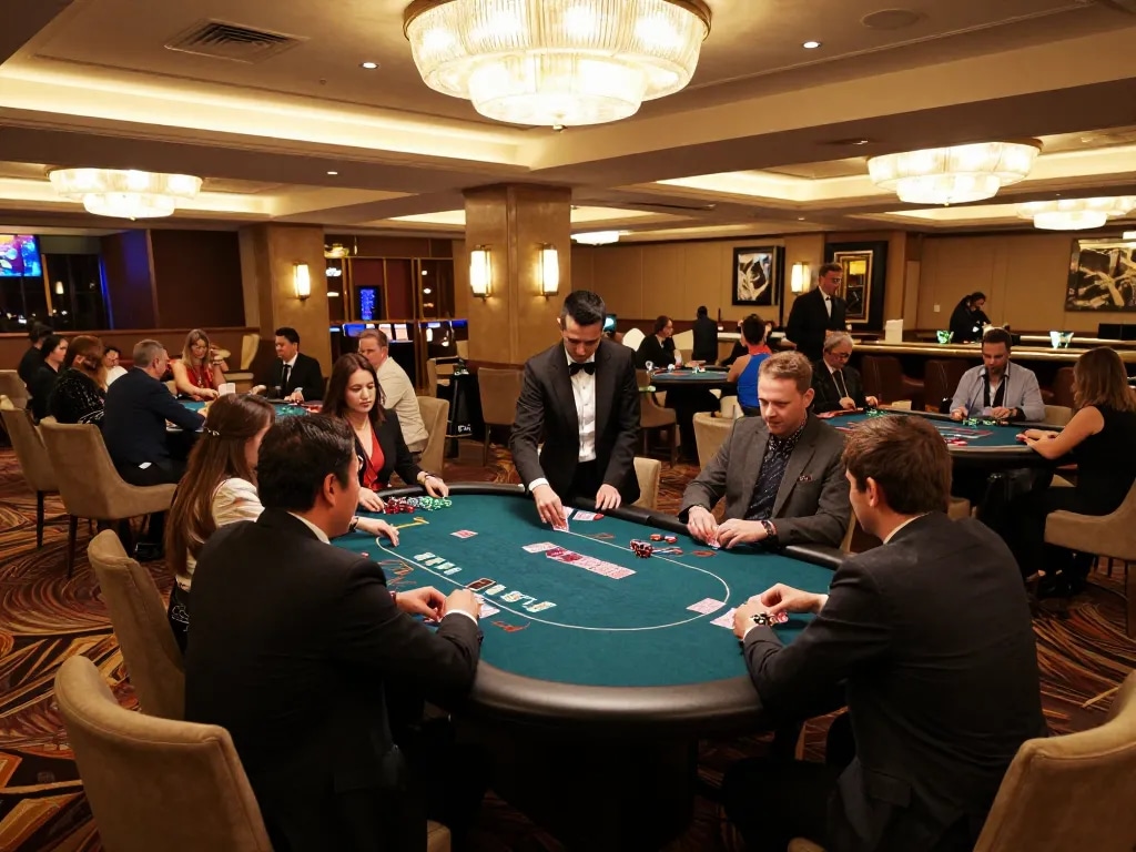KJC players strategizing in a luxury poker environment at a high-stakes casino.