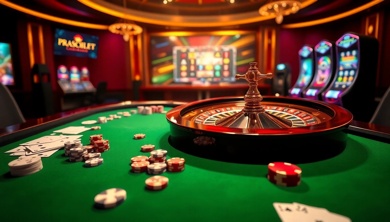 Découvrez l'excitation du casino en ligne Français avec des éléments de jeu vibrants et une atmosphère luxueuse.