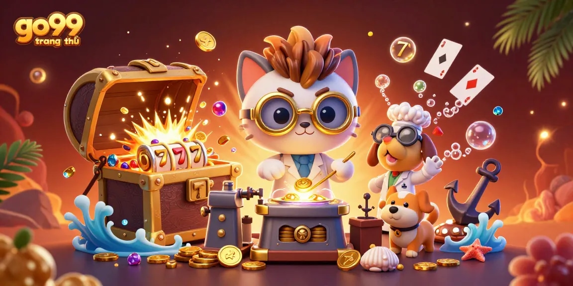 Experience thrilling gameplay at go99 trang chủ with our vibrant casino scene featuring a mad scientist cat.