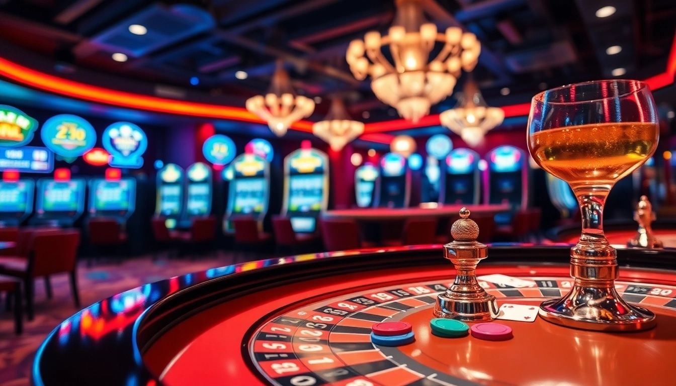 Erleben Sie casino bonus ohne einzahlung neu in einer lebhaften Casino-Umgebung mit Roulette und Spielautomaten.