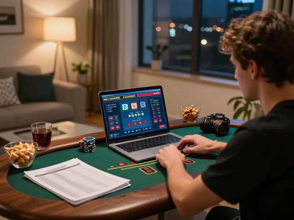 Engaging in live blackjack on kp88, showcasing strategic gameplay at home.