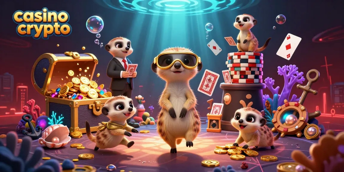 Jouez dans un casino crypto avec des suricates animés s'attaquant aux cartes et jetons, exprimez votre passion !
