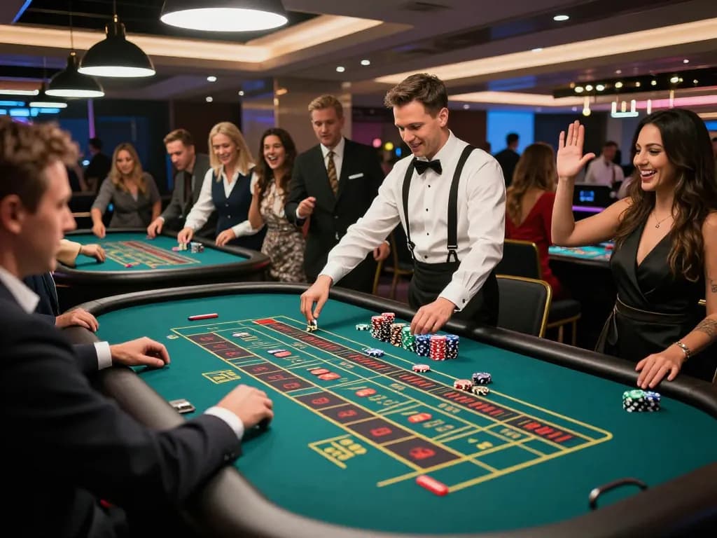 SAY88 players engaging with thrilling roulette action at a lively casino atmosphere.