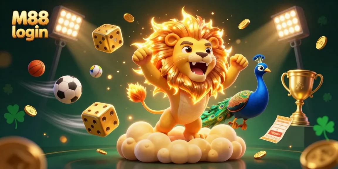 Experience the thrill of M88 login with a vibrant online casino scene featuring sports elements and engaging characters.