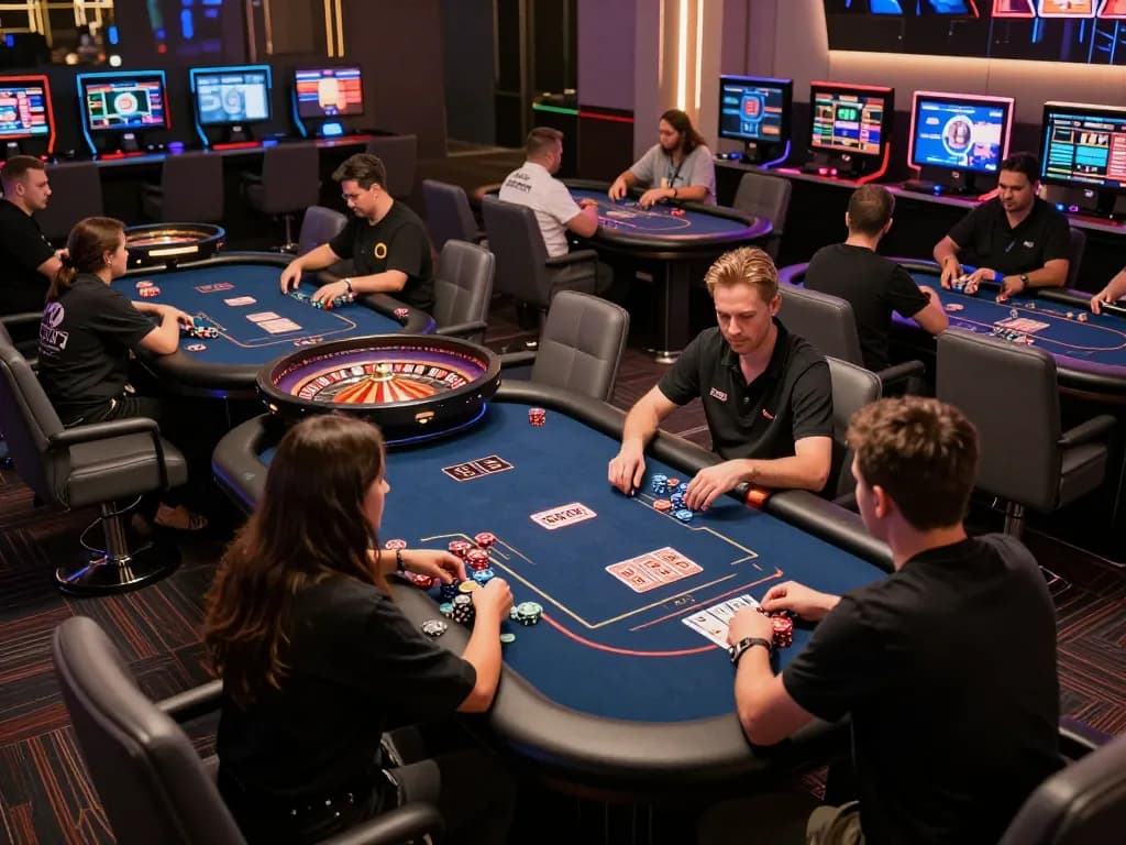 Thương Hiệu SC88 elevates gaming experience with lively poker and roulette action in a modern casino atmosphere