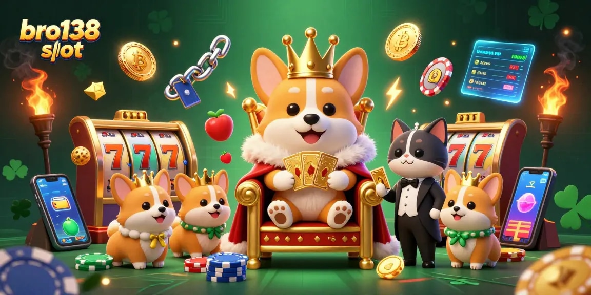 Spin, win, and enjoy the bro138 slot adventure with vibrant visuals showcasing royal characters and crypto coins.