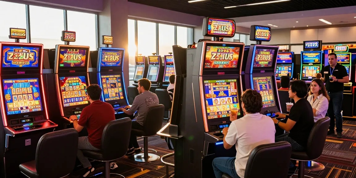 Excited players enjoying the zeus slot gaming experience, celebrating wins and gaming together.