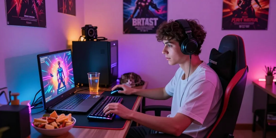 Engaged player enjoying a vibrant sex game in a cozy gaming nook.