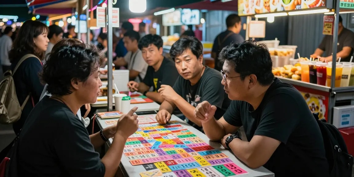 Prediksi angka untung di pasar malam dengan tiket togel berwarna-warni.