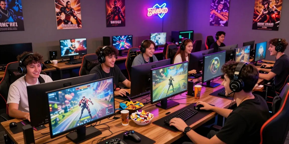 Exciting gaming scene at MBM娛樂 hub with friends enjoying competitive games