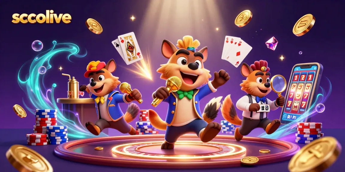 Socolive features a lively comedy casino with hyenas, golden coins, and vibrant game elements.