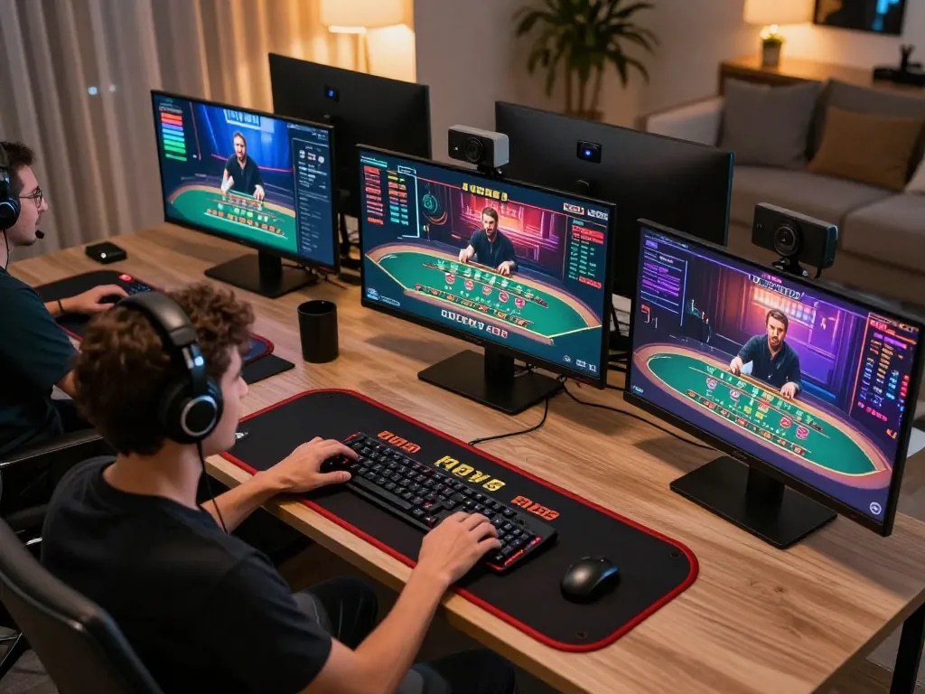 N188 player enjoying online live dealer games in an engaging home gaming setup