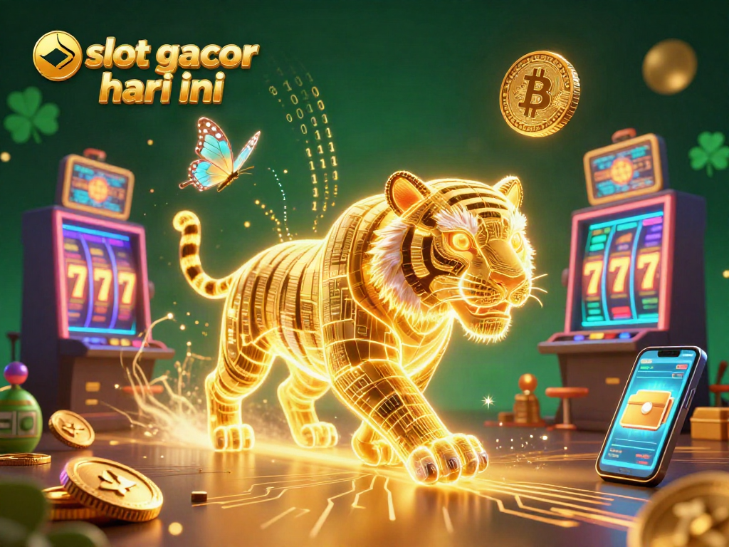 Engage with the slot gacor hari ini scene featuring a luminous tiger among vibrant slot machine reels.