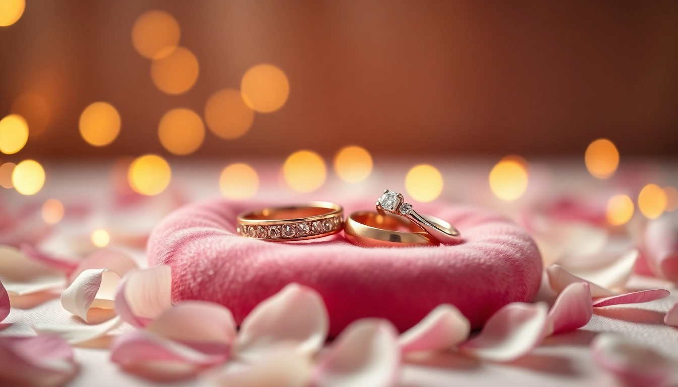 Stunning couple rings set against a backdrop of floral beauty, capturing elegance and love.