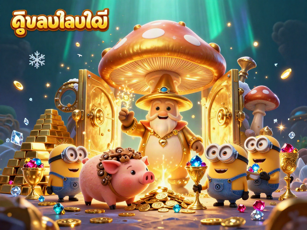 Experience ดูบอลออนไลน์ in stunning 4K clarity with a magical golden mushroom wizard and treasure