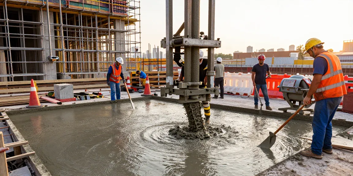 Concrete workers using NAGA2000 technology for precise leveling during construction.
