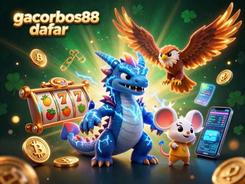 Experience gacorbos88 daftar with exciting slot action illustrated through a vibrant 3D dragon and hawk scene.