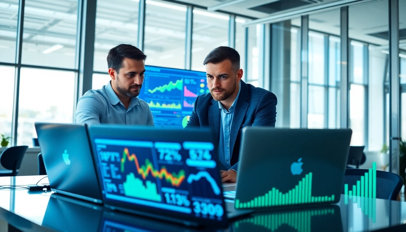 Analysts utilizing AI for competitor analysis in a collaborative digital workspace.