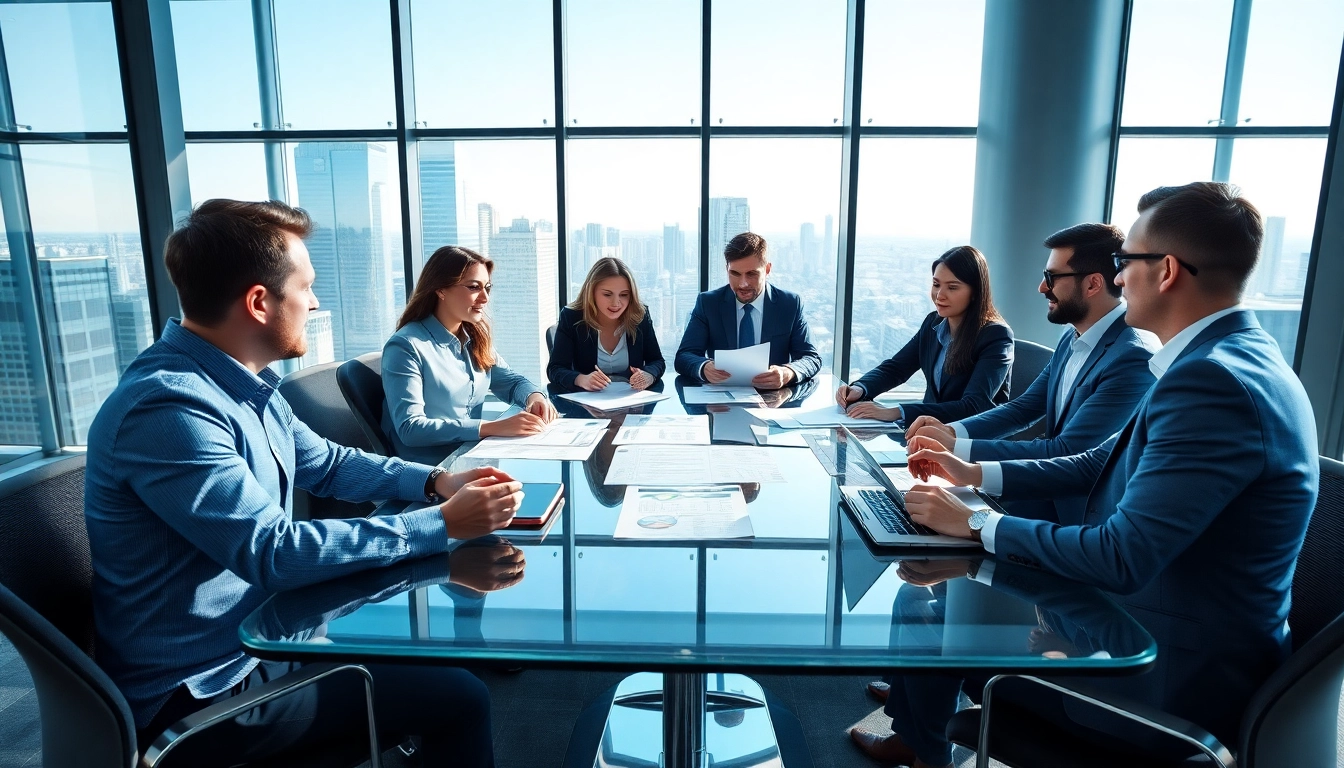 Illustration showing a business meeting focused on Acquisition Planning/Strategy Capture Management in a modern setting.