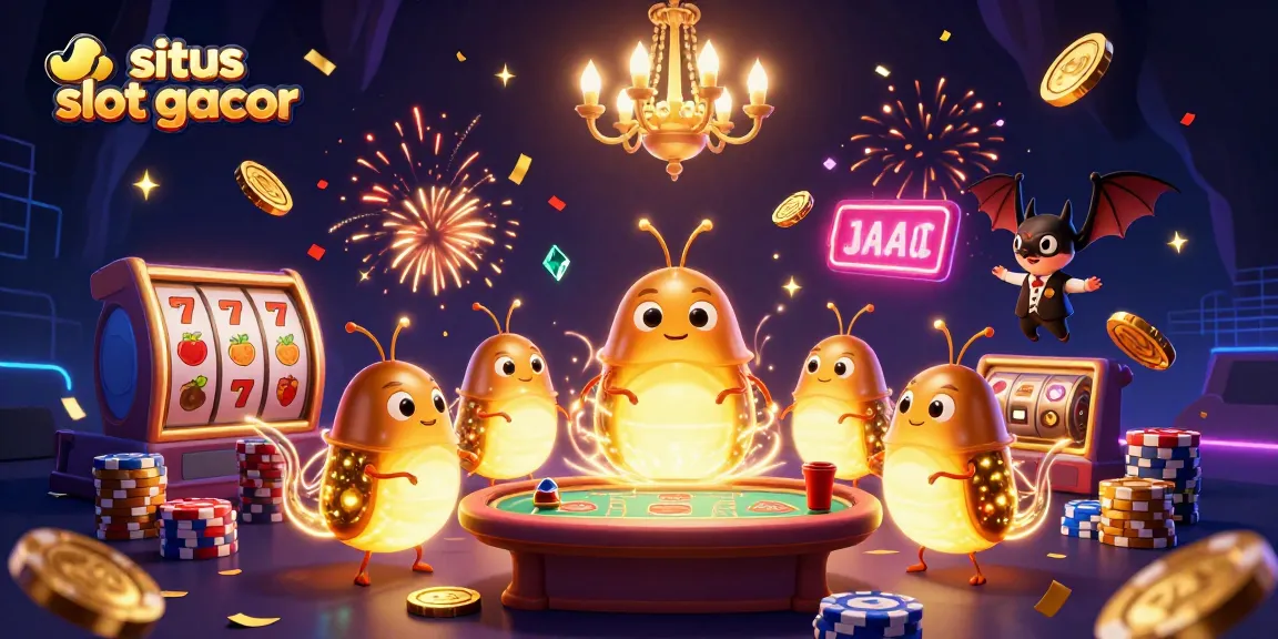 Situs slot gacor showcases a vibrant casino scene with glowing glowworms and dynamic gaming elements.