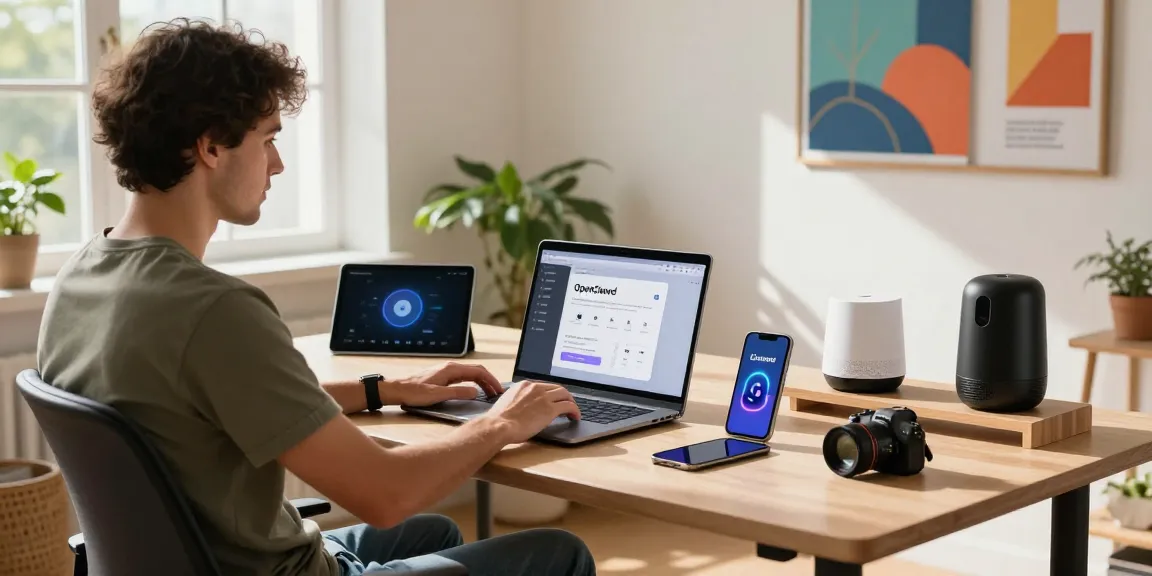 Engaged user operating the clawbot personal AI assistant in a modern home office.