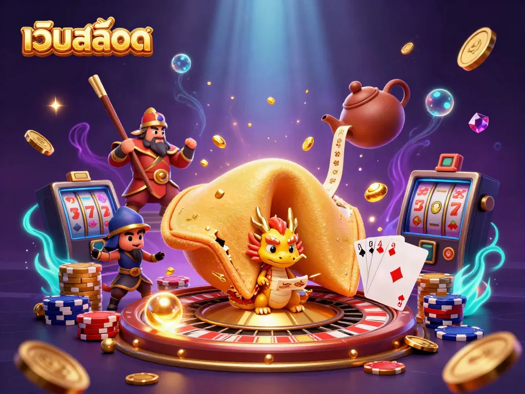Experience thrilling เว็บสล็อต action with golden coins and dragons in a dynamic casino scene.