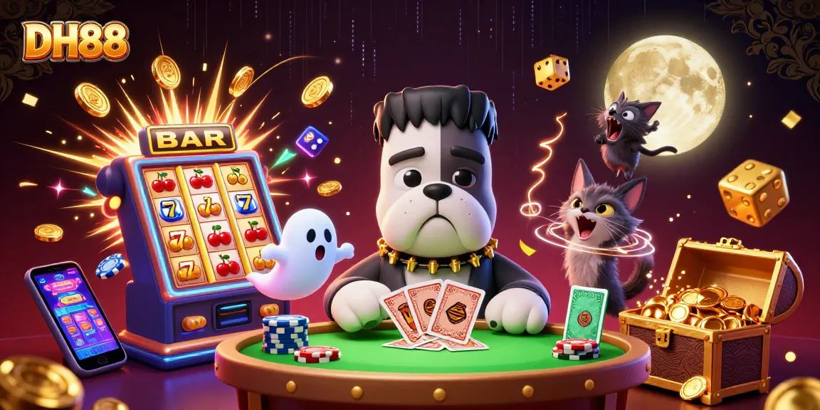 Engage with thrilling DH88 casino action featuring a bulldog dealer and lively game elements.