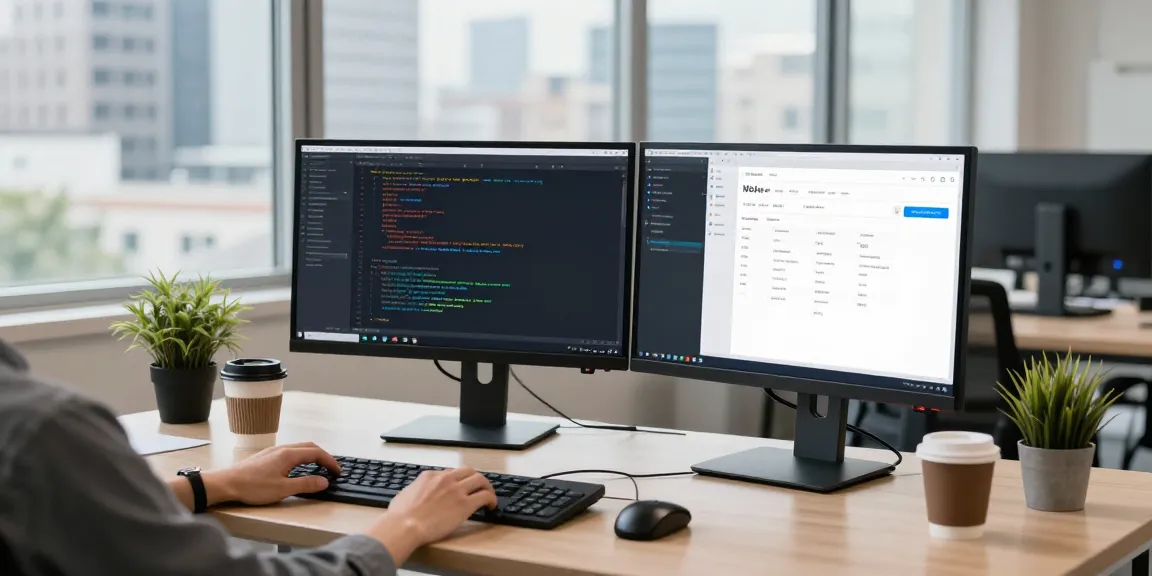 Developer coding in a modern office setting, showcasing 纸飞机中文版 application interface for enhanced productivity.