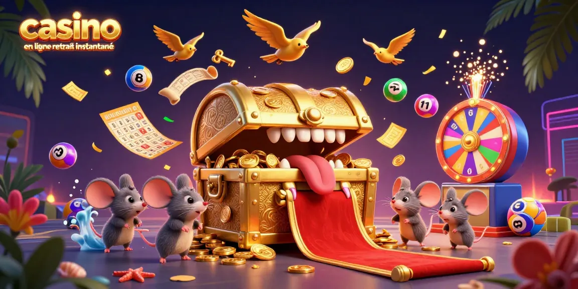 Venez découvrir le casino en ligne retrait instantané à travers cette illustration dynamique remplie d'éléments de jeux.