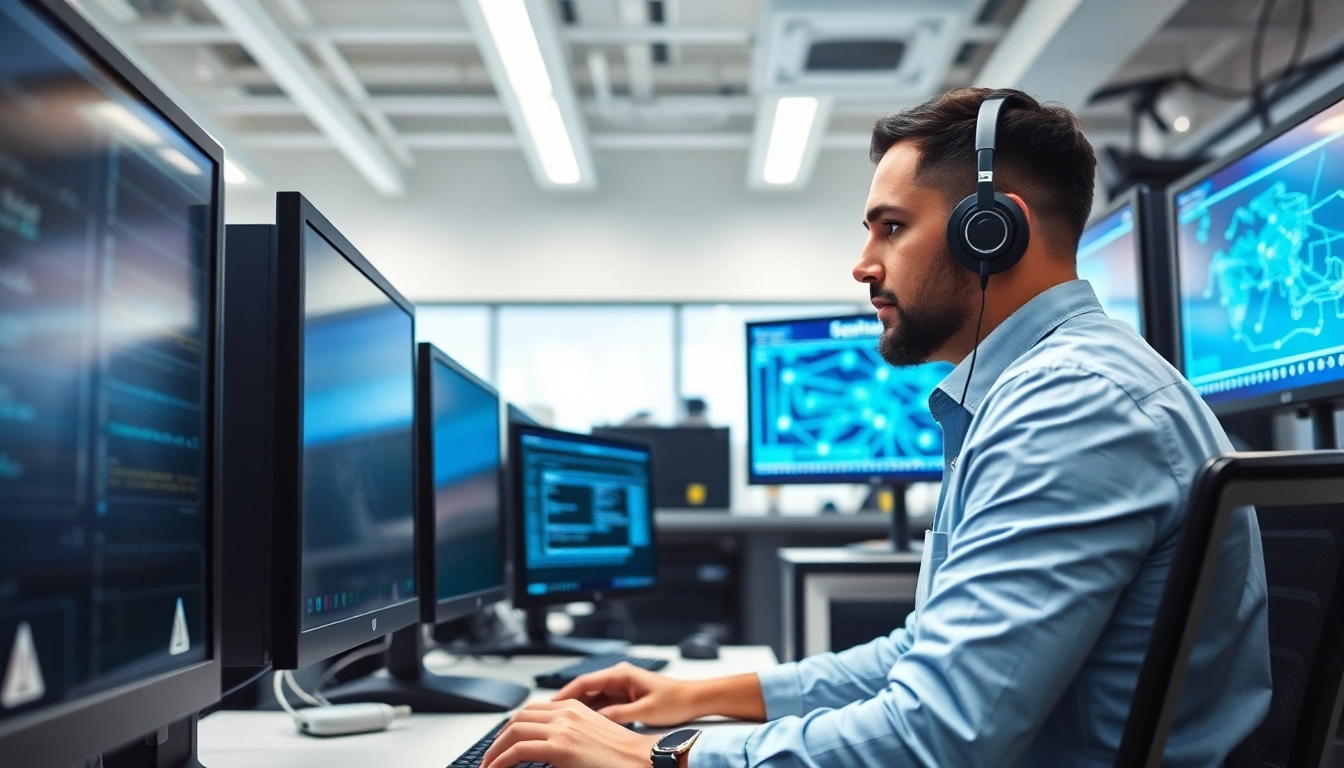 Implementing managed it services lakeland with an IT technician in a modern office setting.