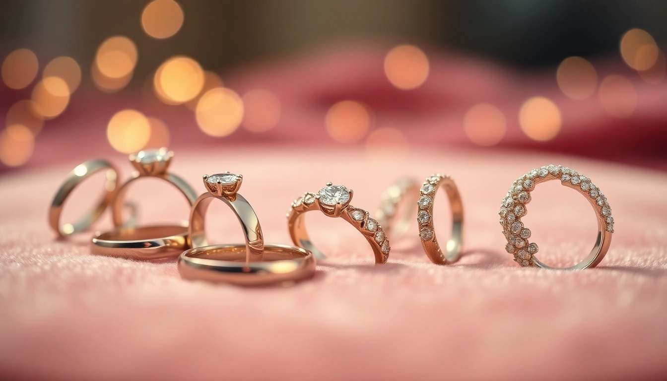Elegant wedding rings displayed beautifully on velvet, highlighting intricate details.