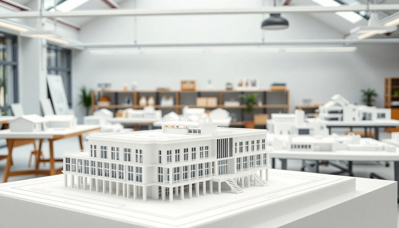 Architekturmodellbau Gelsenkirchen – Detailreiche Modellpräsentation in modernem Designstudio.
