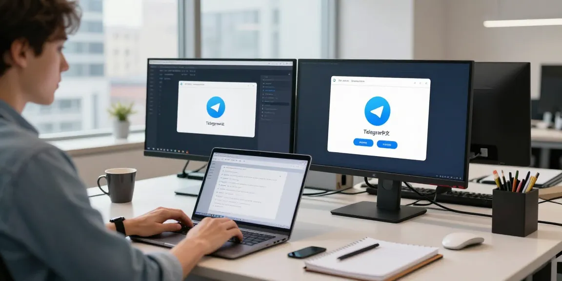 Explore the productivity of using Telegram中文 in a modern tech workspace.