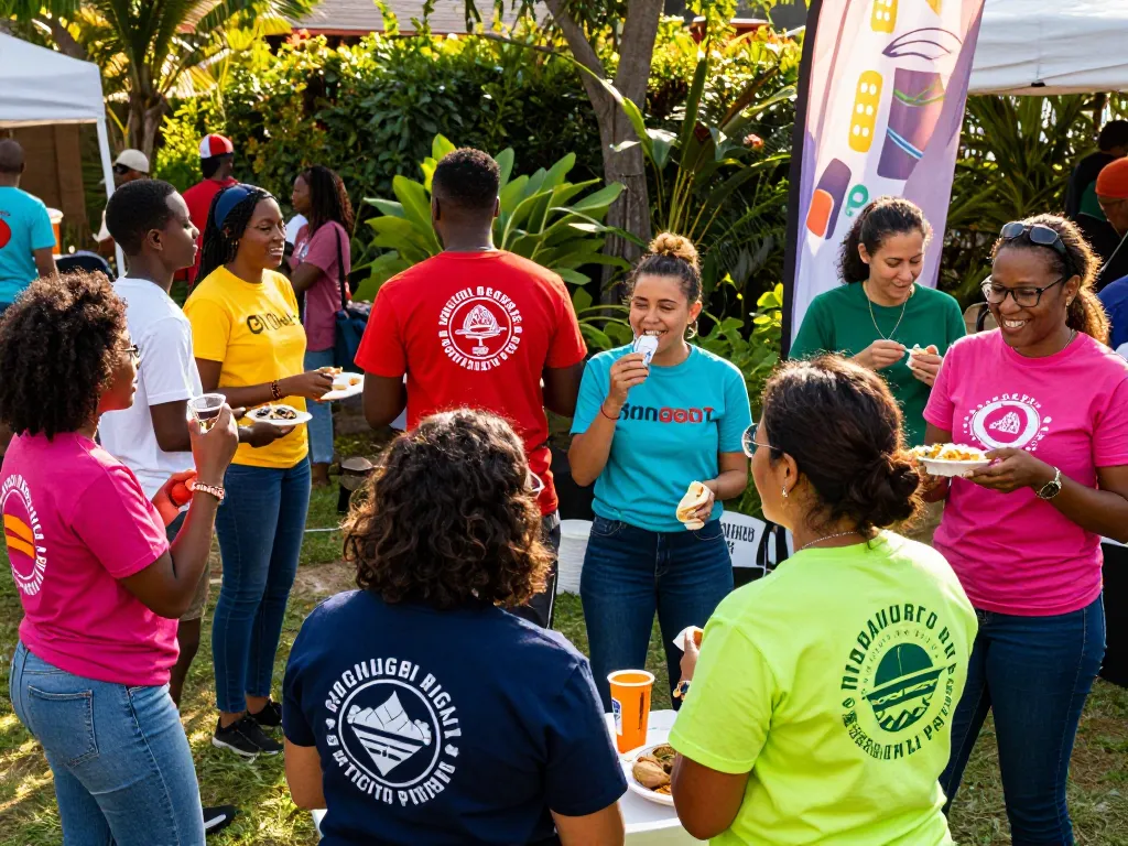 Customized t-shirt printing at a vibrant community event with diverse participants showcasing unique designs.