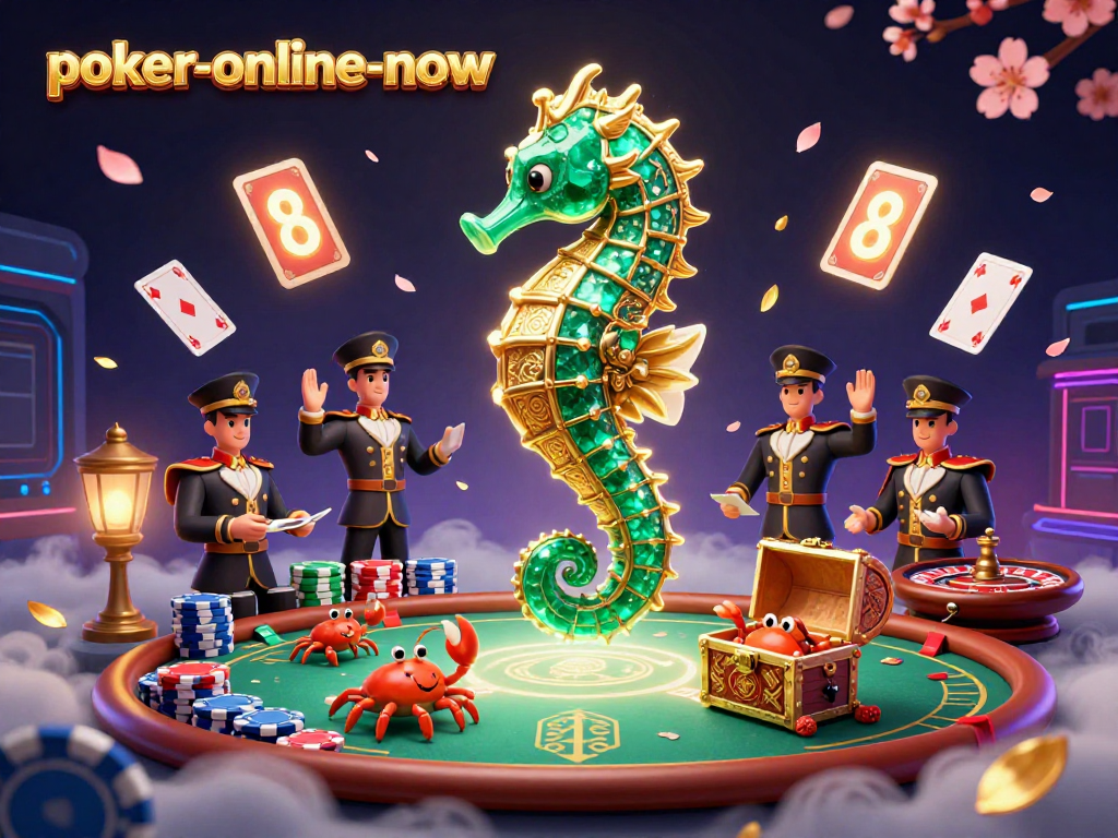 Experience the thrill of poker-online-now with vibrant cards, sea dragon, and casino elements.