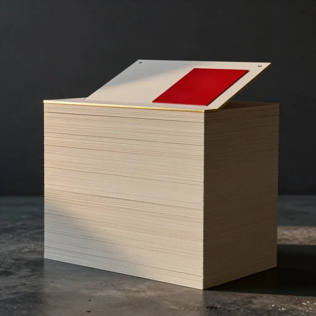 Ivory brand boards, charcoal case, crimson foil, and gold mockup in a moody studio