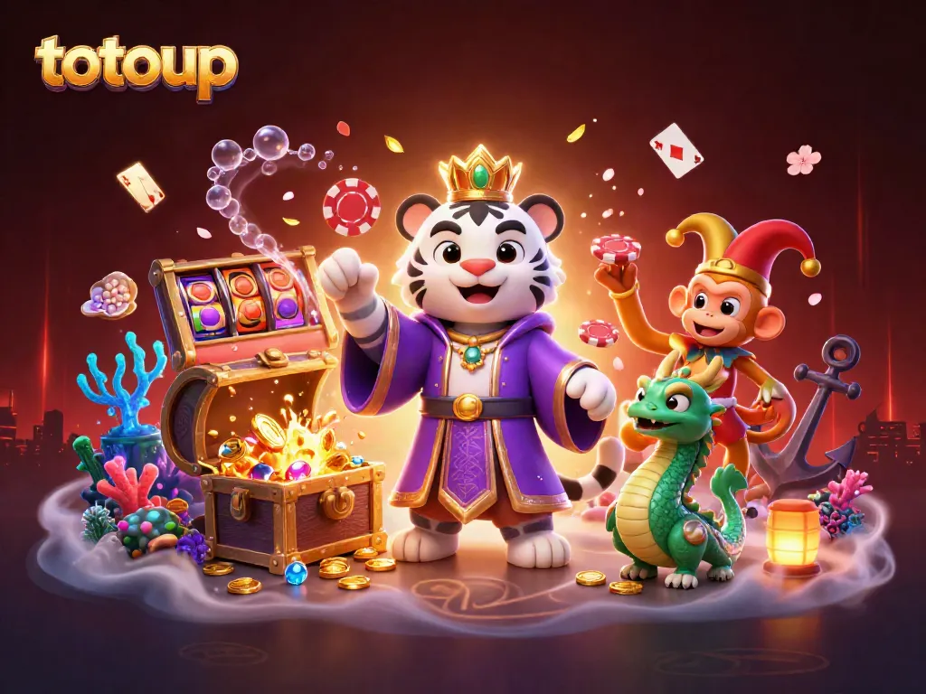 Experience the thrill of totoup gaming with vibrant characters and casino elements in a rich 3D illustration.